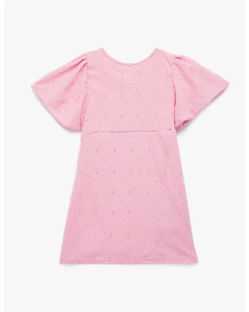 Rochie scurta cu maneci bufante, Roz pastel