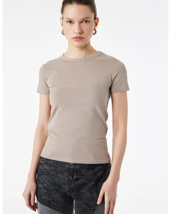 Tricou slim fit uni, Maro taupe deschis