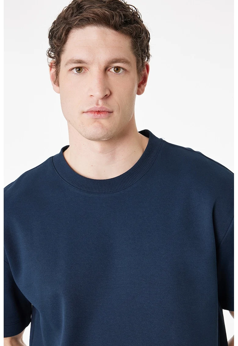 Tricou relaxed fit cu decolteu la baza gatului, Bleumarin
