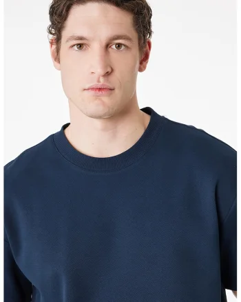Tricou relaxed fit cu decolteu la baza gatului, Bleumarin