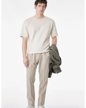 Tricou relaxed fit cu decolteu la baza gatului, Crem