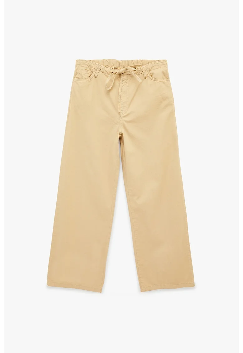 Pantaloni de bumbac cu croiala ampla si talie ajustabila, Portocaliu pal