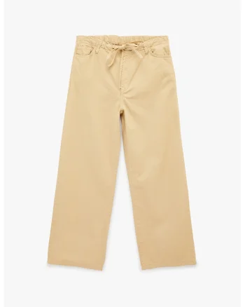 Pantaloni de bumbac cu croiala ampla si talie ajustabila, Portocaliu pal