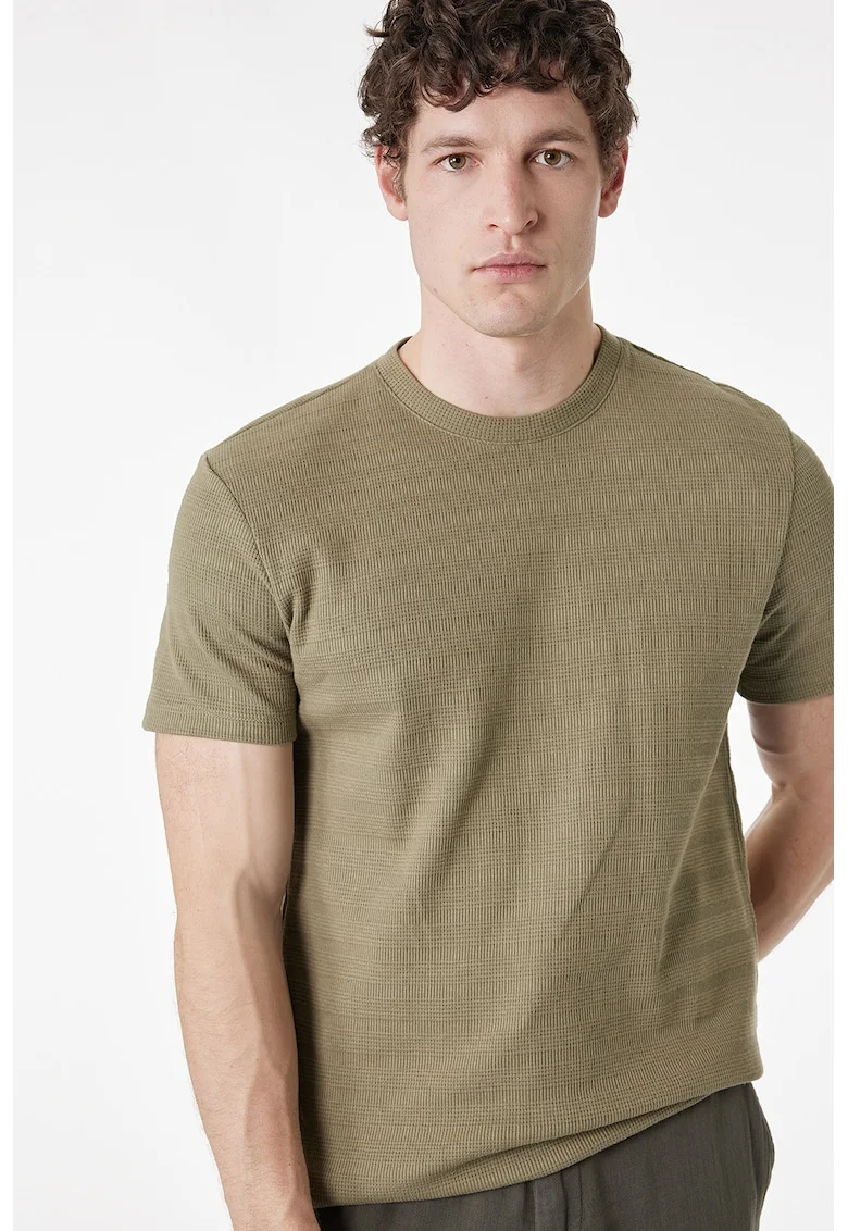 Tricou uni cu decolteu la baza gatului, Kaki