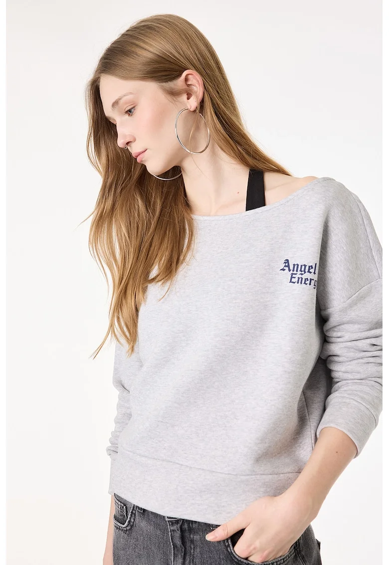 Bluza de trening din amestec de modal cu imprimeu pe spate, Gri