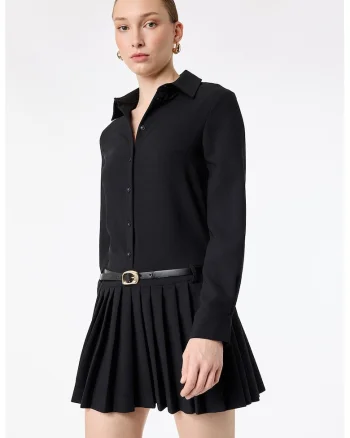 Rochie cu model 2 in 1, guler si pliuri, Negru