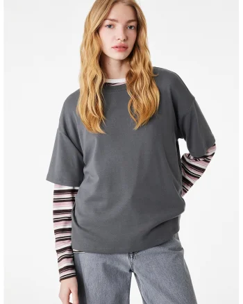Tricou uni din amestec de modal, Gri inchis
