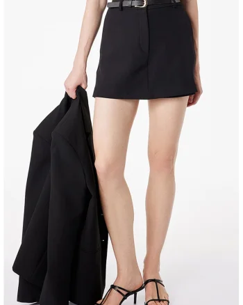 Fusta-pantalon mini cu talie medie si buzunare, Gri antracit