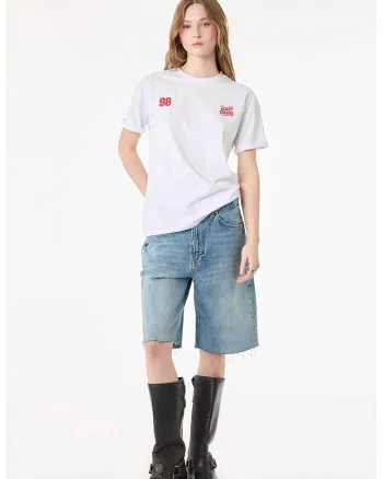 Tricou lejer cu imprimeu text discret, Rosu/Alb murdar