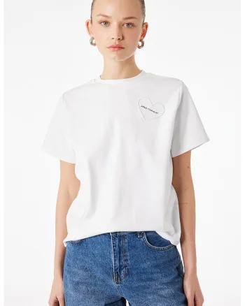 Tricou cu inima brodata, Alb optic