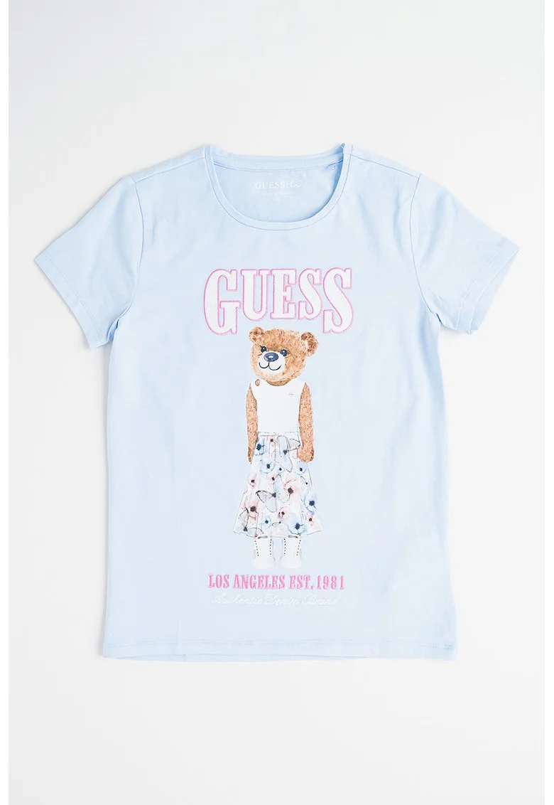 Tricou din amestec de bumbac cu logo si imprimeu grafic, Maro/Roz/Albastru deschis