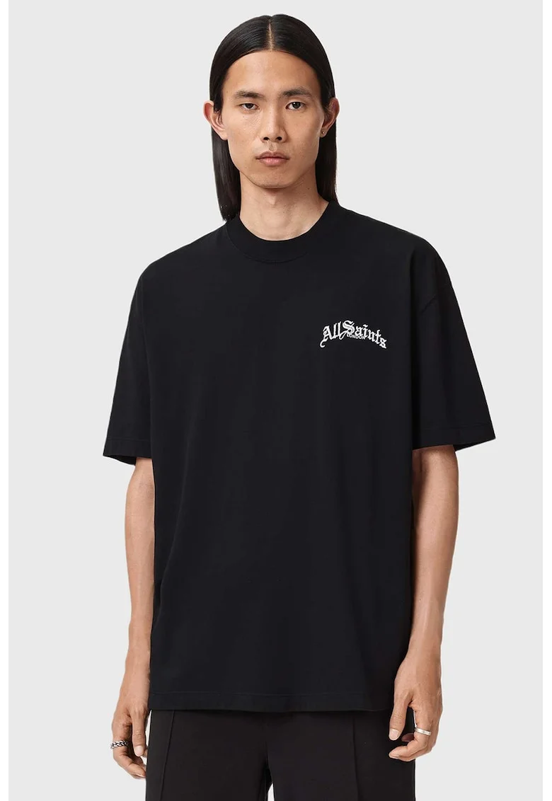 Tricou supradimensionat din bumbac organic Descent, Negru