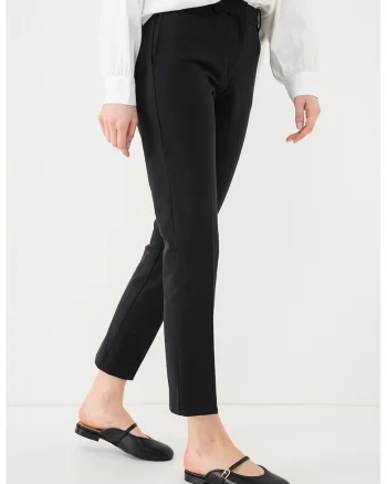 Pantaloni chino crop cu detalii plisate, Negru