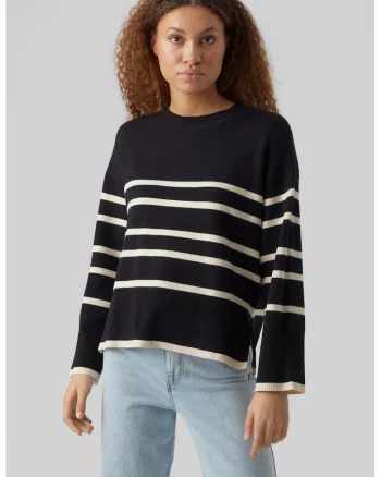 Pulover lejer cu model in dungi, Alb/Negru