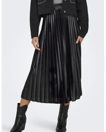 Fusta midi de satin cu pliuri, Negru