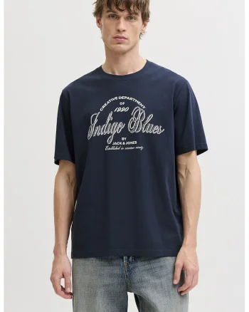 Tricou de bumbac organic cu imprimeu logo, Bleumarin