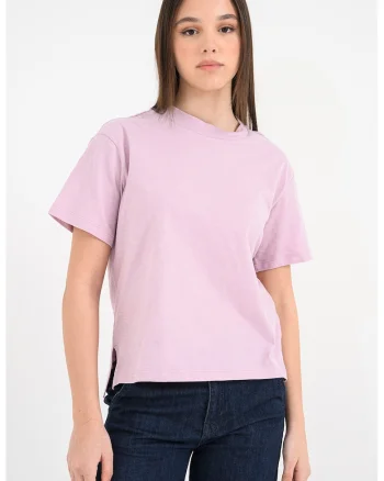Tricou din bumbac cu decolteu la baza gatului, Lila