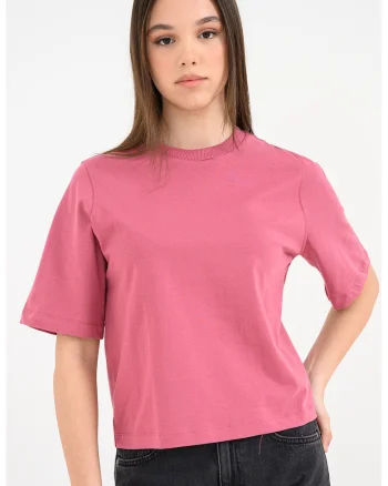 Tricou de bumbac cu decolteu la baza gatului Ben, Fucsia/Roz