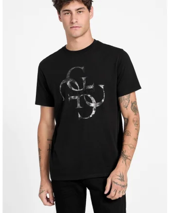 Tricou cu imprimeu cu model monograma, Alb/Negru