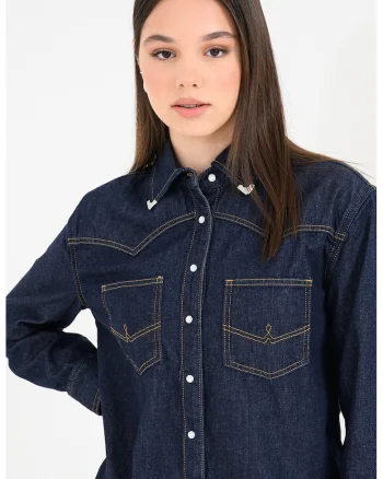 Camasa de denim cu guler clasic, Albastru inchis
