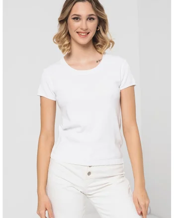 Tricou tricotat cu garnituri striate, Alb