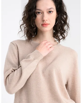 Pulover relaxed fit din lana virgina, Bej deschis melange