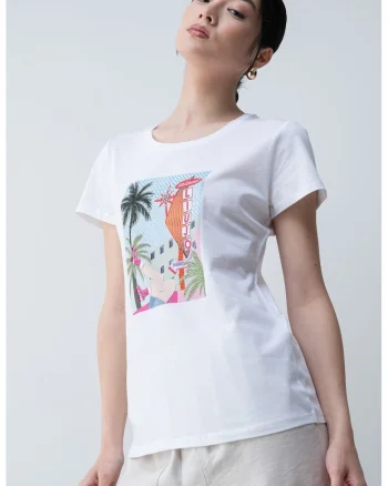 Tricou din bumbac cu design grafic, Alb/Albastru deschis