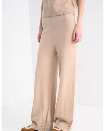 Pantaloni relaxed fit din amestec de lana, Maro nisip