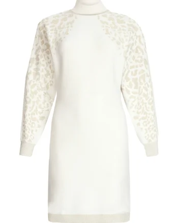 Rochie tricotata cambrata, Alb/Auriu