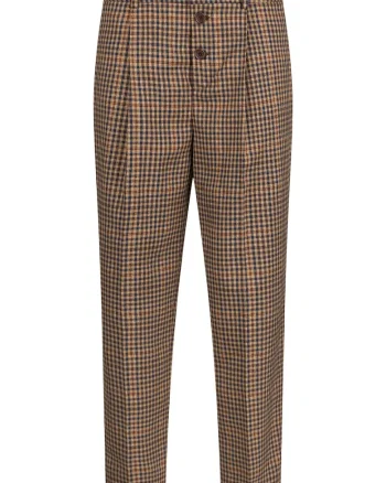 Pantaloni crop cu model in carouri, Maro deschis