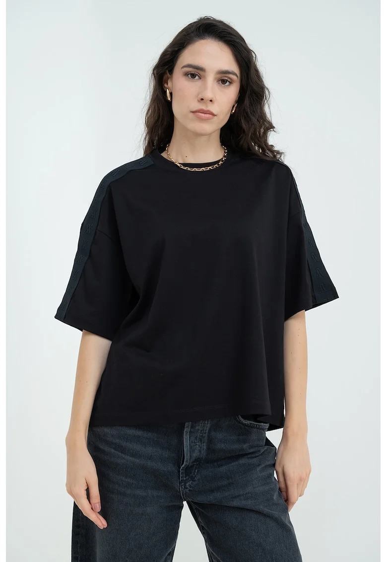 Tricou supradimensionat cu decolteu la baza gatului, Negru