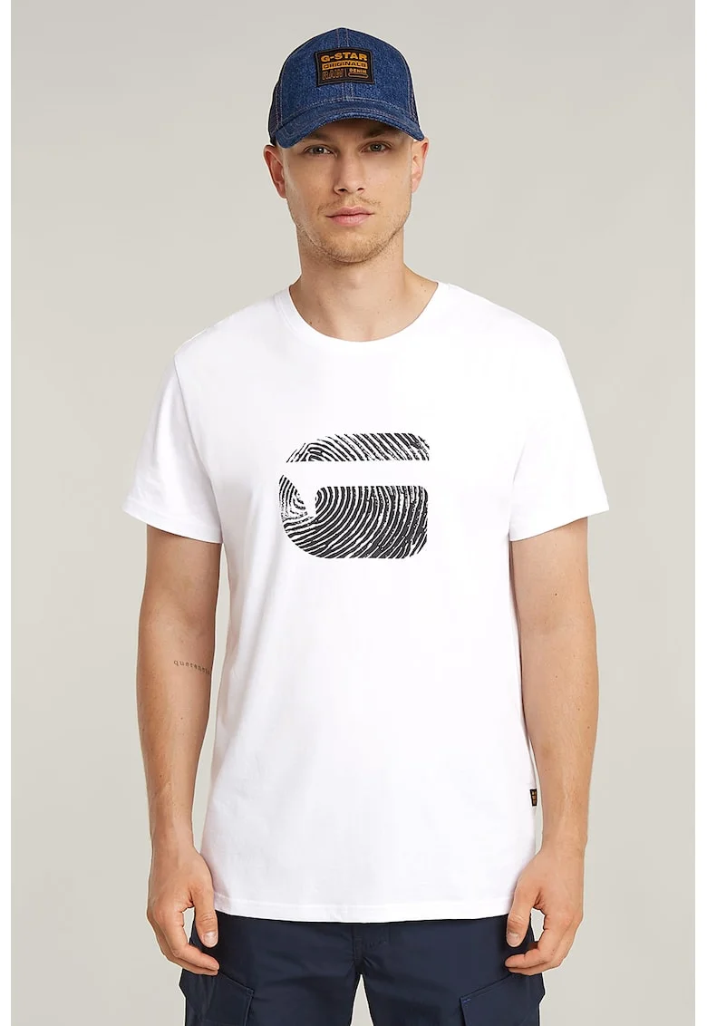 Tricou din bumbac organic cu imprimeu grafic, Negru stins/Alb optic