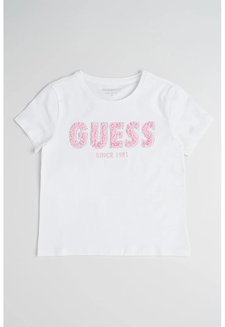 Tricou din amestec din bumbac cu aplicatie logo, Alb/Roz/Argintiu