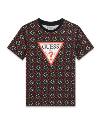 Tricou din bumbac cu model monograma, Negru/Verde pal/Rosu vermillion