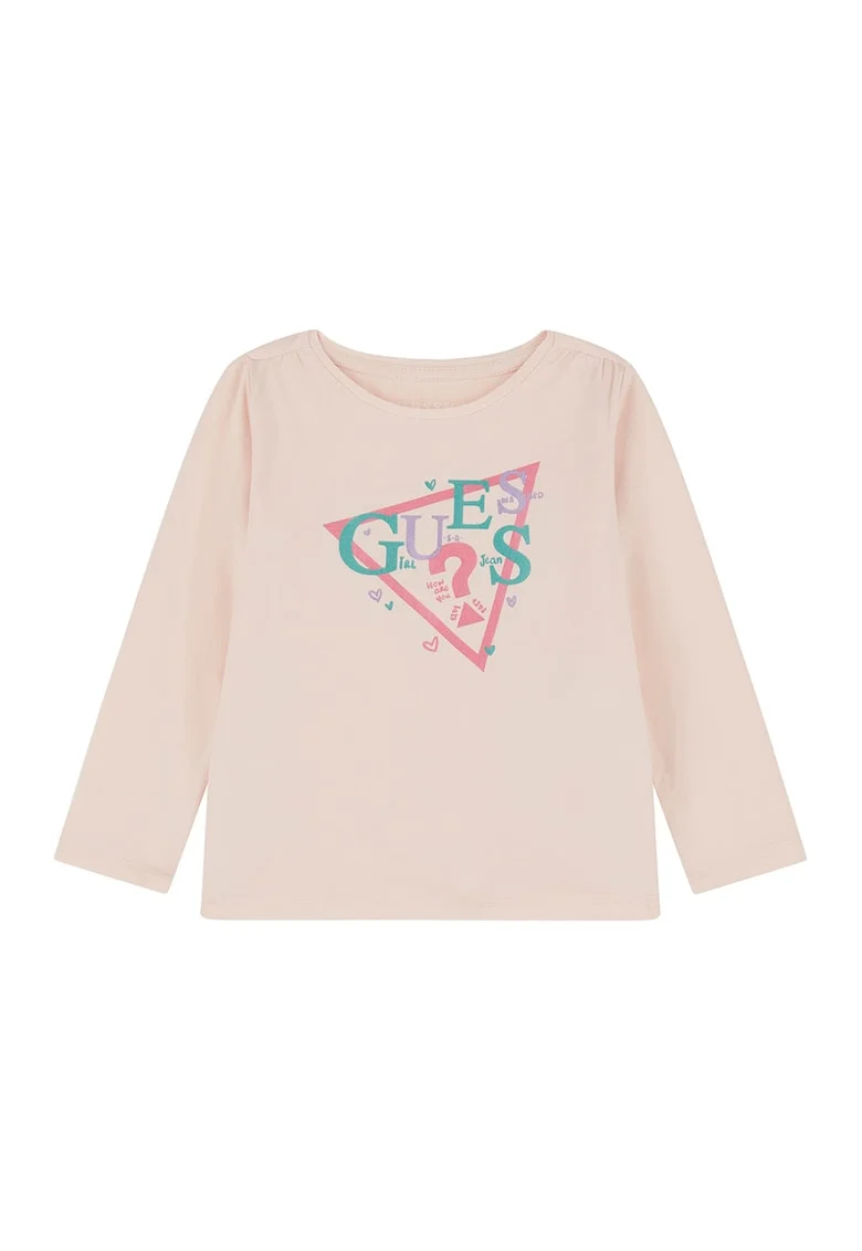 Bluza cu decolteu la baza gatului si imprimeu logo, Piersica