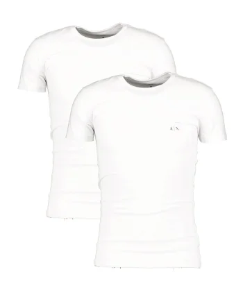 Set de tricouri cu decolteu rotund si logo - 2 piese, Alb optic