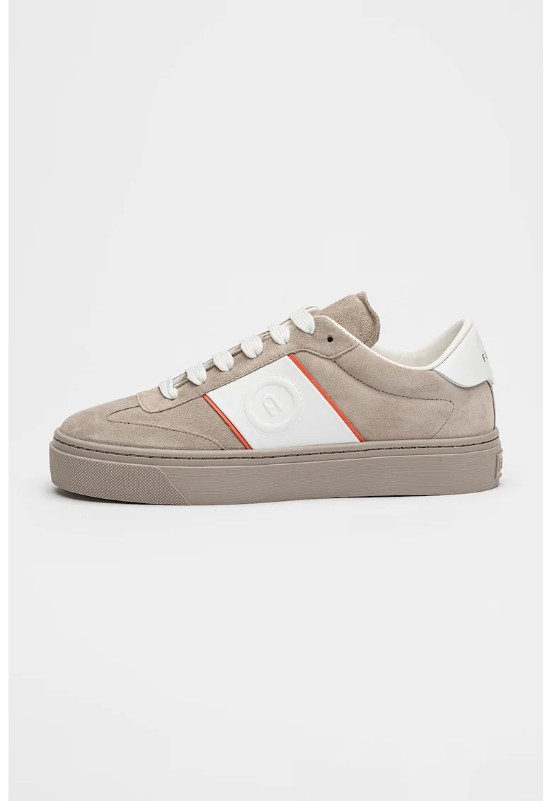 Pantofi sport din piele intoarsa cu garnituri din piele Enjoy, Alb/Maro taupe