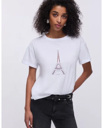 Tricou cu strasuri si broderie cu perforatie, Violet