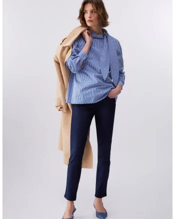 Pantaloni skinny cu talie medie, Albastru inchis