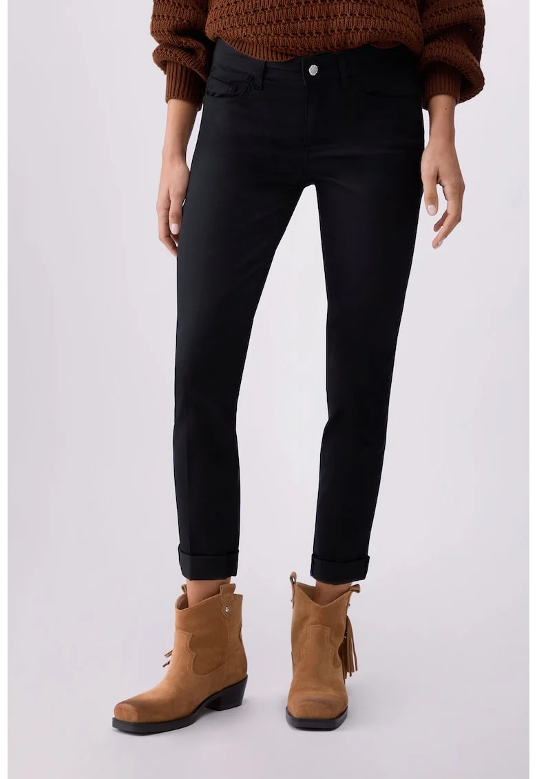 Blugi skinny crop cu talie medie, Negru