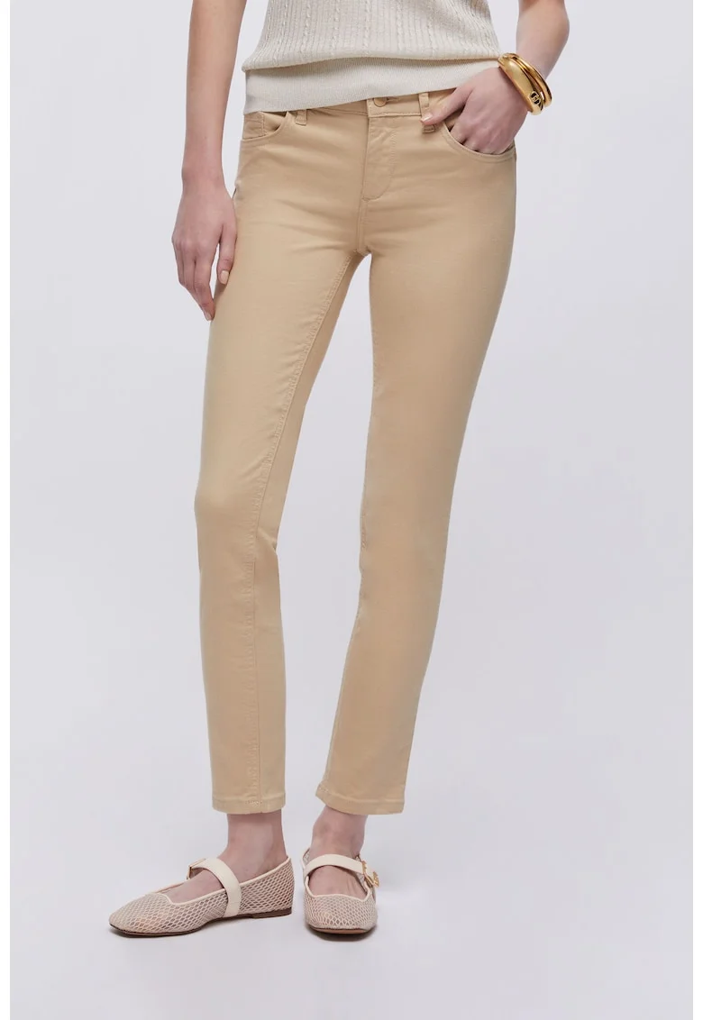 Pantaloni skinny cu talie medie, Bej