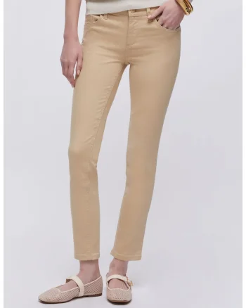 Pantaloni skinny cu talie medie, Bej