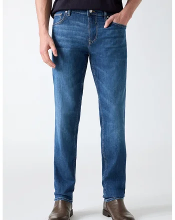 Blugi slim fit din amestec de in, Albastru inchis