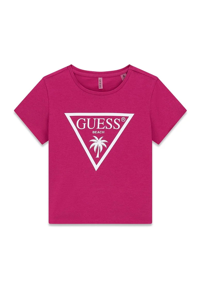 Tricou cu decolteu la baza gatului si logo, Roz zmeuriu