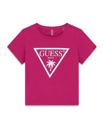 Tricou cu decolteu la baza gatului si logo, Roz zmeuriu