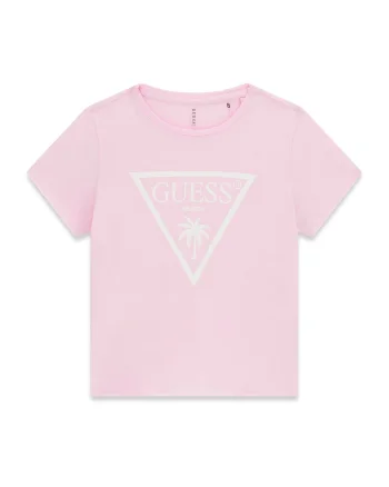 Tricou cu decolteu la baza gatului si logo, Roz deschis