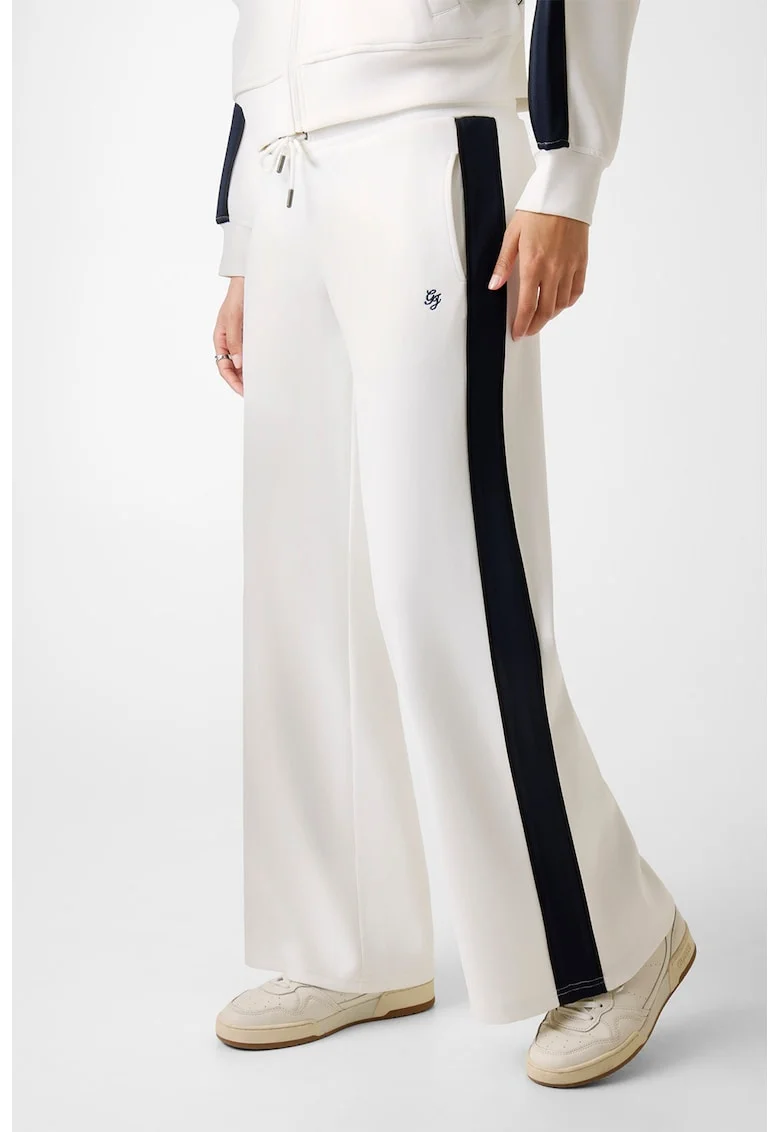 Pantaloni de trening cu croiala ampla si buzunare laterale, Negru/Alb murdar