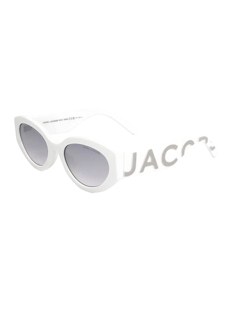 Ochelari de soare cat-eye cu logo supradimensionat pe brate, Alb/Gri