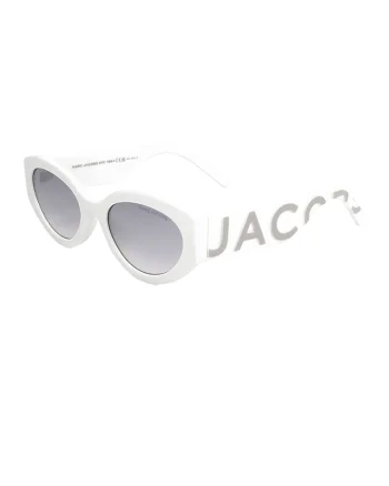 Ochelari de soare cat-eye cu logo supradimensionat pe brate, Alb/Gri