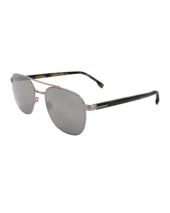 Ochelari de soare aviator cu logo, Negru stins/Argintiu